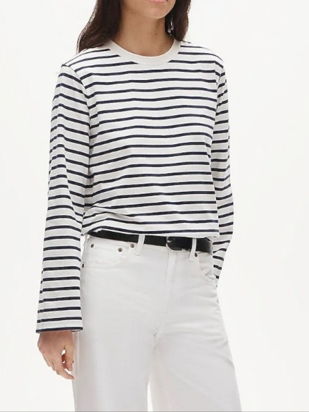 J. Crew Boyfriend Jersey Relaxed  Long-Sleeve Top Ivory & Navy-NWT